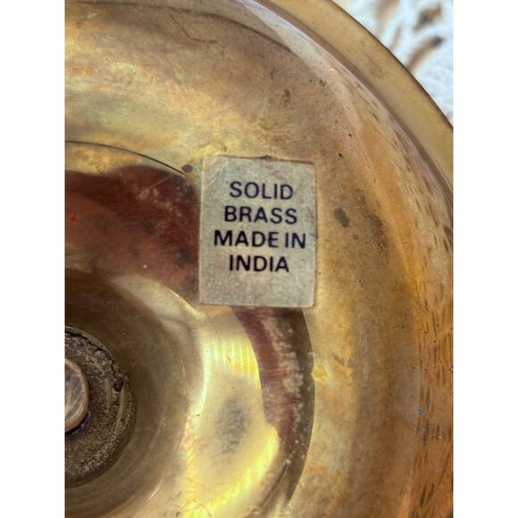 Vintage Enameled Brass Candle Holder Holly Berry Red Green - Picture 3 of 6